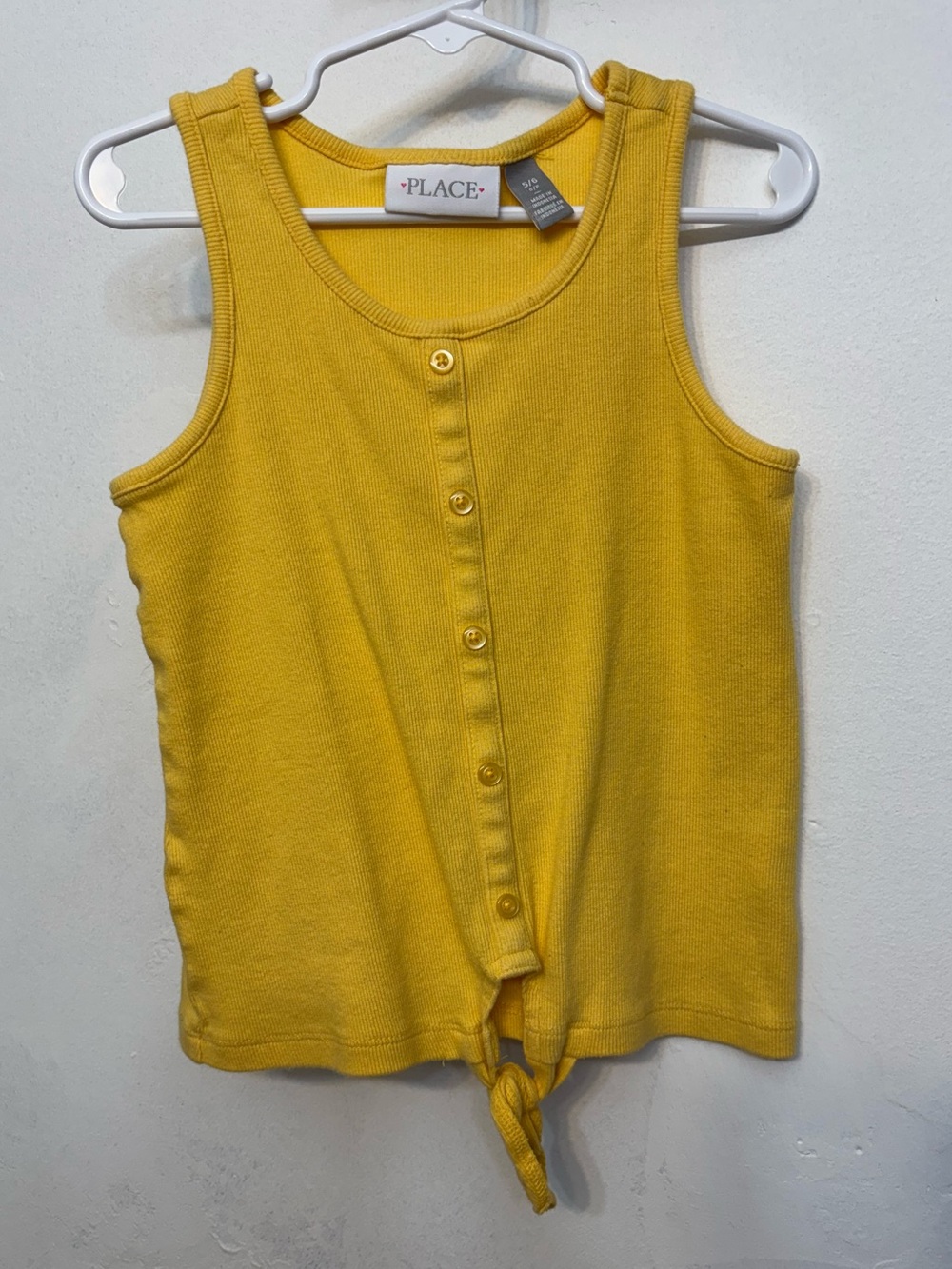 The Childrens Place Mustard Yellow Front Tie & Button Tank Top Girls Size 5/6